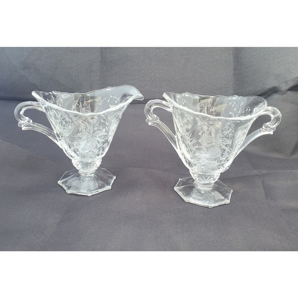 Vintage Glass Orchid Creamer and Open Sugar Bowl